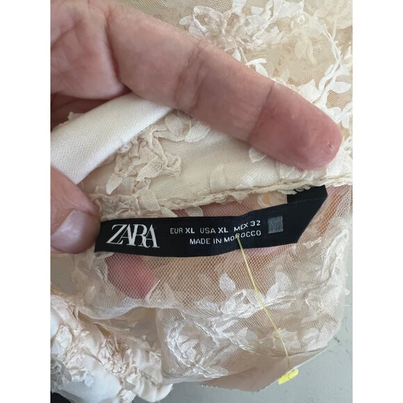 ZARA NWOT womens ivory mesh floral pattern button down blouse XL - Picture 7 of 7